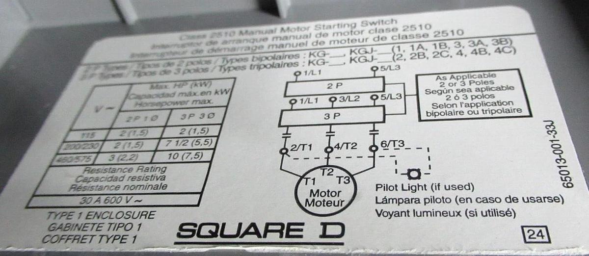 NEW SURPLUS SQUARE D FHP MANUAL MOTOR STARTER 2510NG1 ENCLOSURE TYPE 1 10 HP 30A