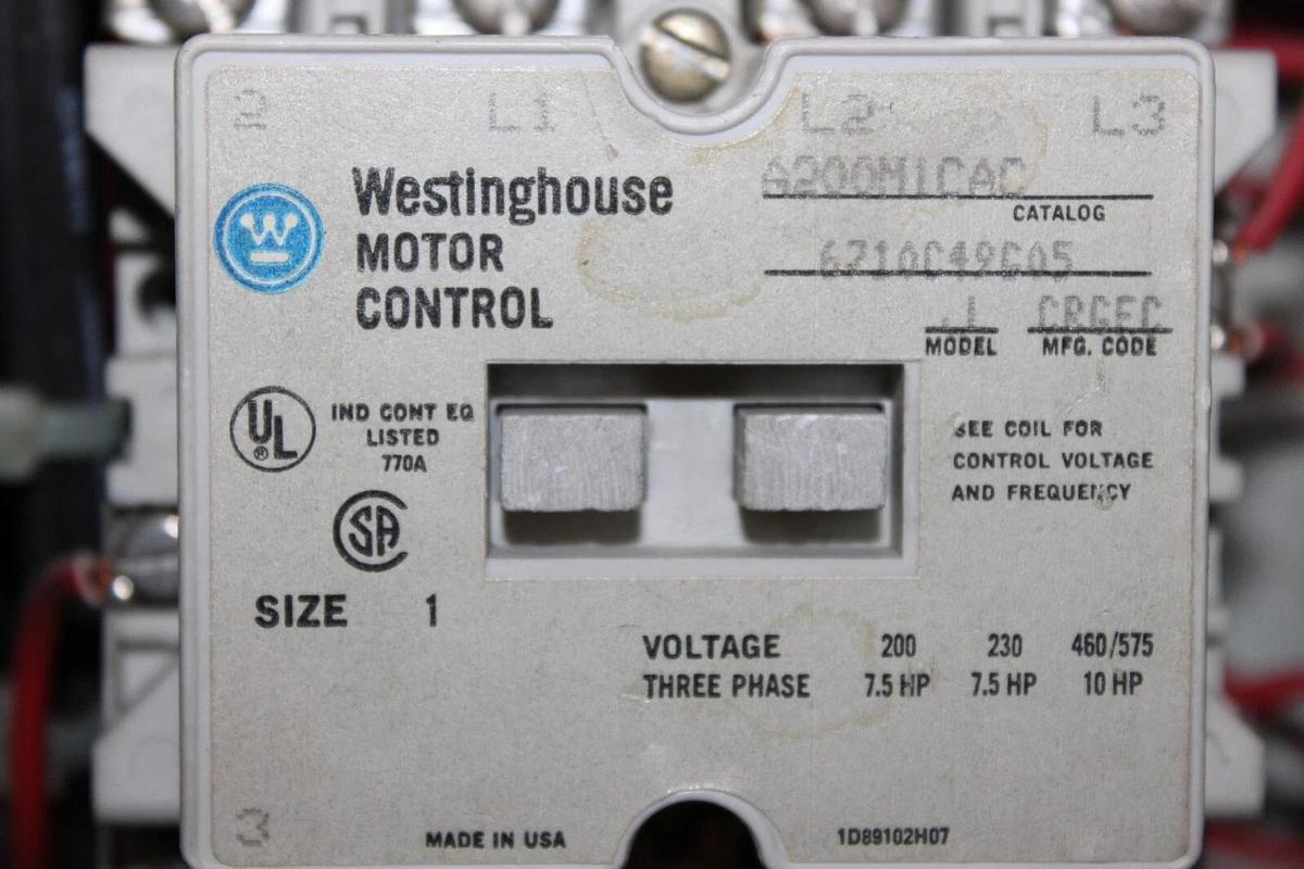 Used WESTINGHOUSE MCC MOTOR CONTROL BUCKET FREEDOM 2100 18" SIZE 1 CL75250