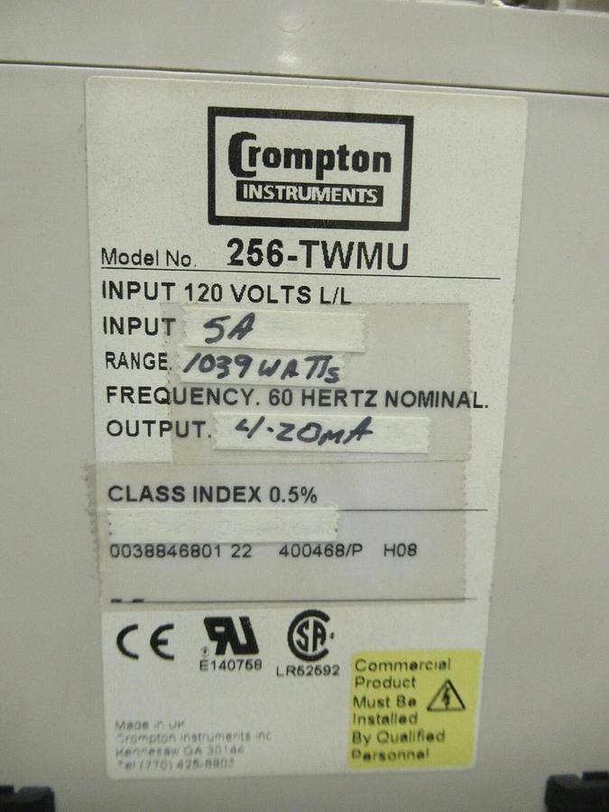 Used CROMPTON INSTRUMENTS 256-TWMU PALADIN 1039 WATTS 5 AMP 120 VAC TRANSDUCER MODULE