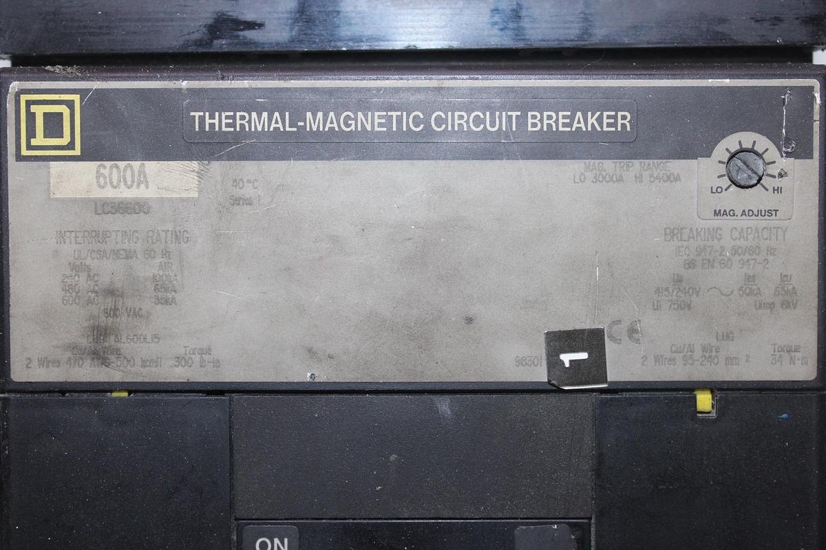 Used SQUARE D I-LINE CIRCUIT BREAKER KA36200 200 AMP 600 VAC 3-POLE
