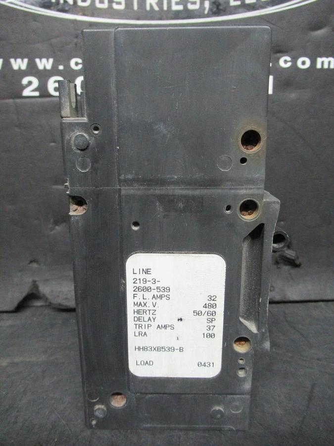 Used AIRPAX LINE BREAKER HH83XB539-B 219-3-2600-539 37 AMP TRIP 600 VAC 3-POLE