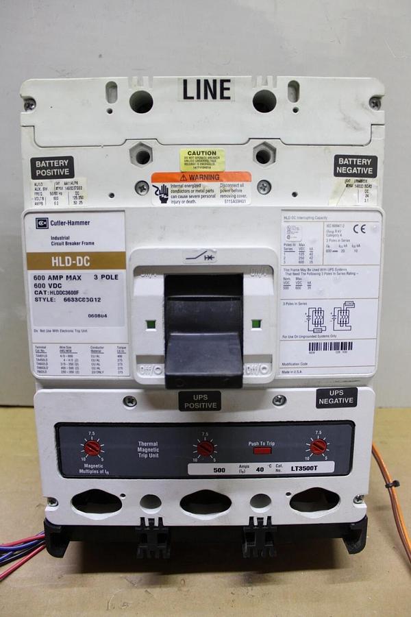 Used CUTLER-HAMMER DC CIRCUIT BREAKER HLDDC3600F 500 AMP TRIP 600 VDC **WARRANTY**