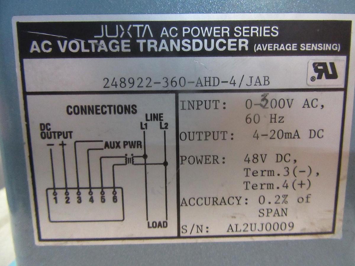 Used YOKOGAWA JUXTA VOLTAGE TRANSDUCER 248922-360-AHD-4/JAB 300 VAC 4-20 mA
