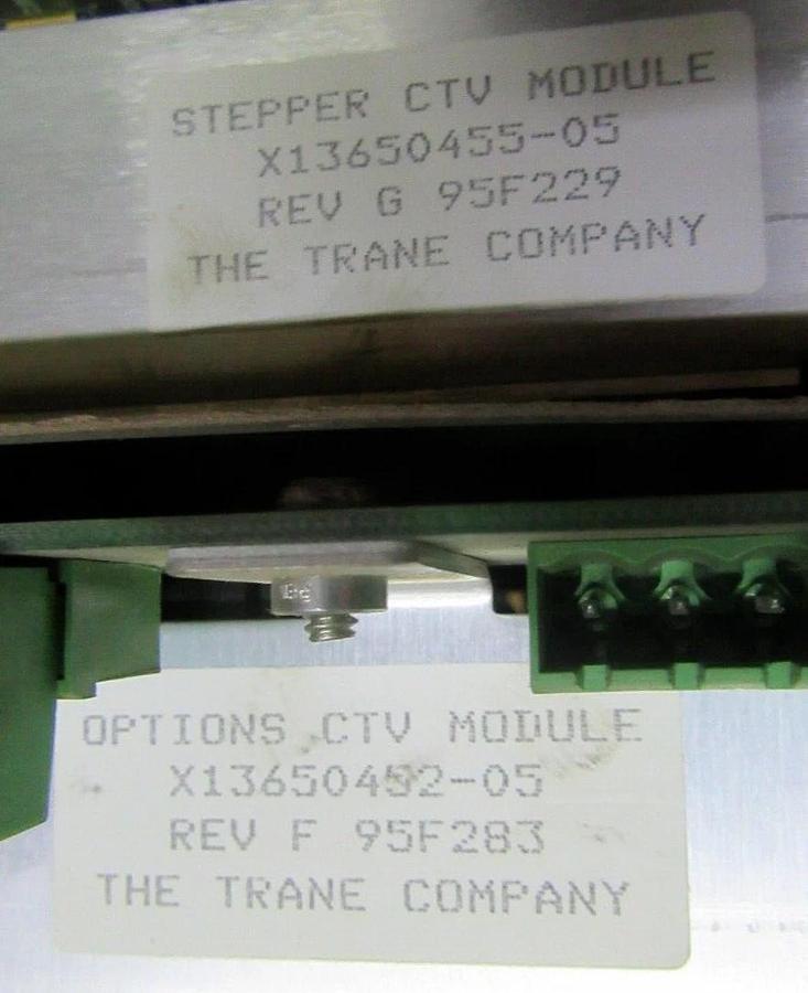 Used TRANE CHILLER STEPPER OPTIONS MODULE X13650455-05 REV. G W/ X13650452-05 REV. F