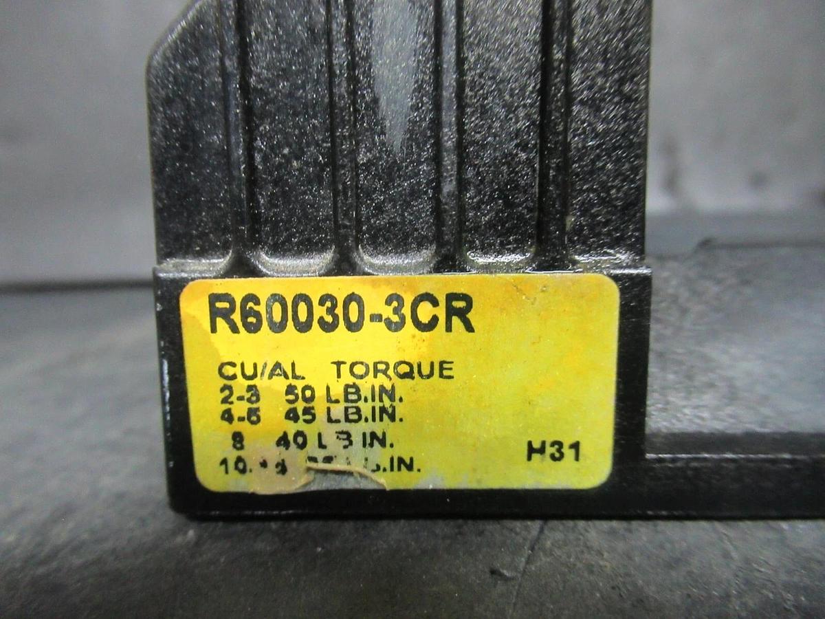 Used BUSS R60030-3CR THREE POLE FUSE BLOCK 30 AMP 600 VOLT CLASS R FUSE **WARRANTY**