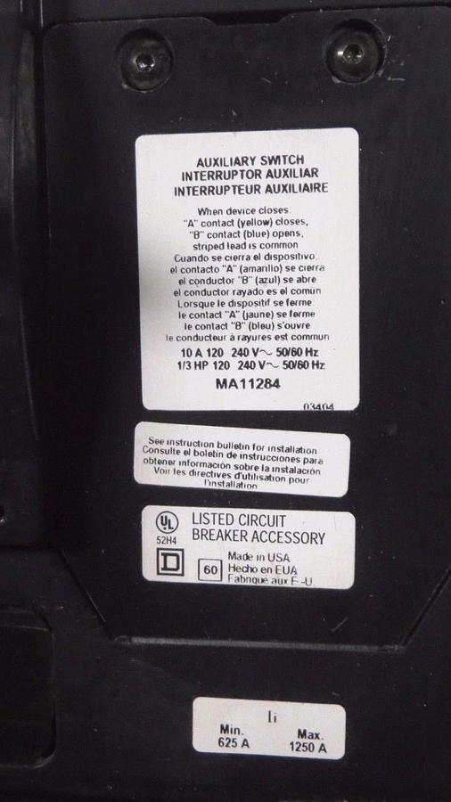 Used SQUARE D CIRCUIT BREAKER 450 AMP 600 V WITH UNDERVOLTAGE TRIP # MHL3645025DC1679