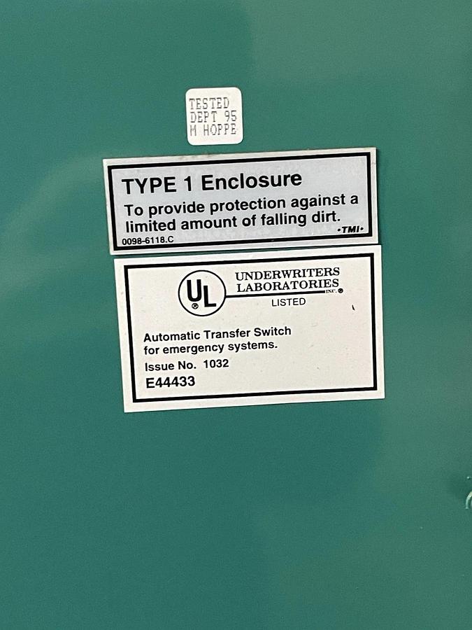 Used ONAN CUMMINS TRANSFER SWITCH OT-1000 1000 AMP 208 VAC 3-POLE W/ 0306-3456-12