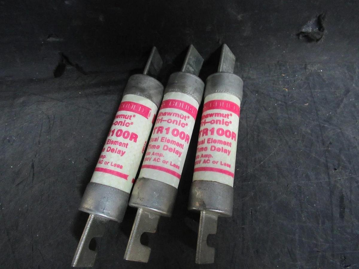 Used LOT OF 3 GOULD-SHAWMUT TRI-ONIC DUAL-ELEMENT TIME-DELAY FUSE TR100R 250 V 100 A