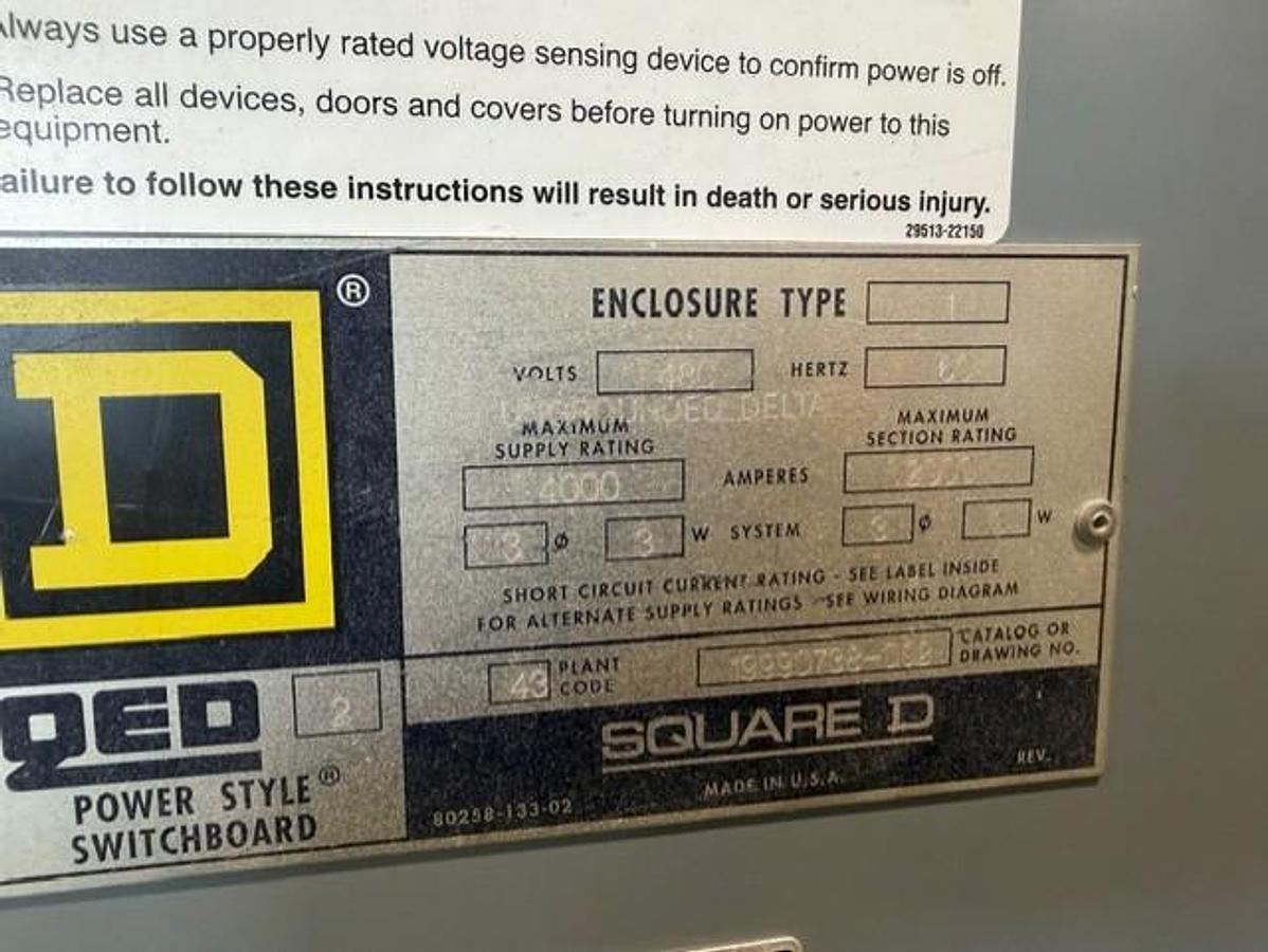 Used SQUARE D 4000 AMP SWITCH GEAR MAIN & 2 SECTIONS OF DISTRIBUTION 480 VOLT BP03640