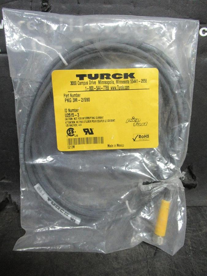 NEW IN BAG TURCK PKG-3M-2/S90 EUROFAST SINGLE-ENDED CORDSET M8 FEMALE