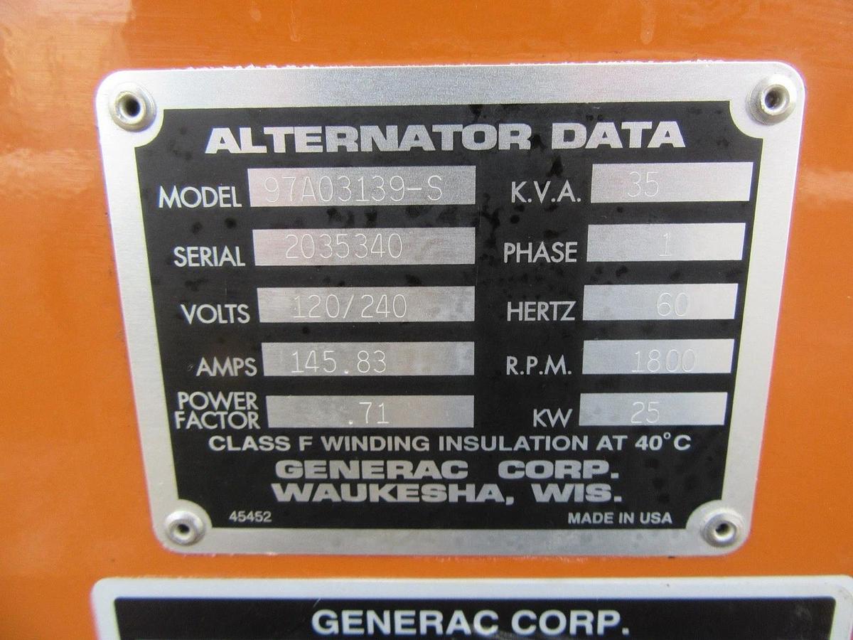 Used 25 KW GENERATOR GENERAC NATURAL GAS LP PROPANE 120/240V 1 PH SG025 793 HRS VIDEO