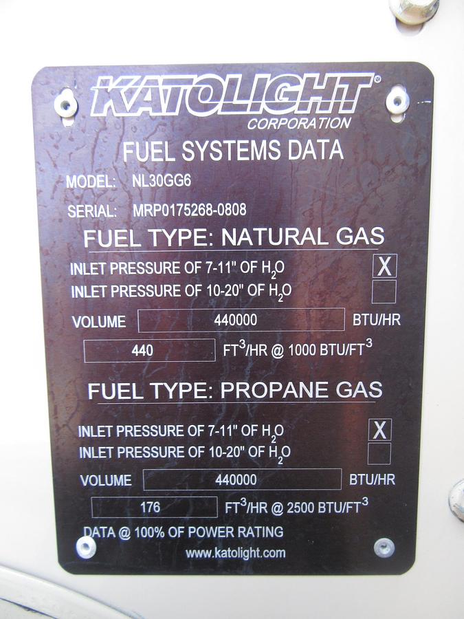 Used 30 KW NATURAL GAS PROPANE GENERATOR KATOLIGHT 120/240V RE-CONNECTABLE 347HRS VIDEO WE SHIP