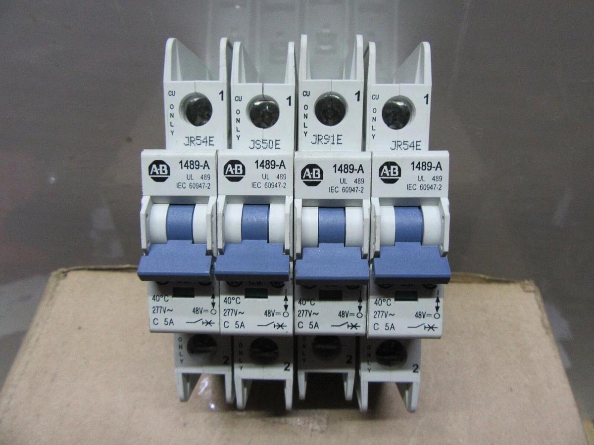 Used LOT OF 4 ALLEN BRADLEY 1489-A1C050 AB-5321 SINGLE POLE 277 VAC 5 AMP
