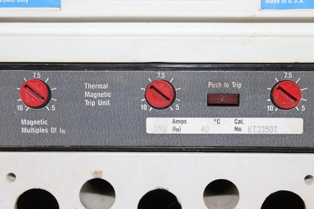 Used CUTLER HAMMER CIRCUIT BREAKER KD3400F 350 AMP TRIP 600 VAC 3-POLE W/ SHUNT TRIP