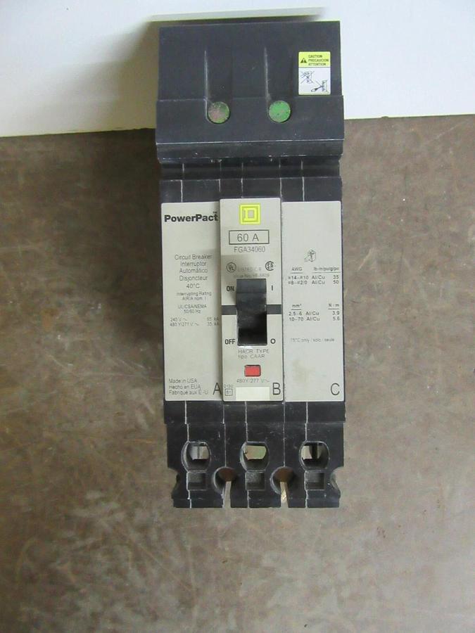Used SQUARE D I-LINE POWERPACT BREAKER FGA34060 60 AMP 480/277 VAC 3-POLE *WARRANTY*