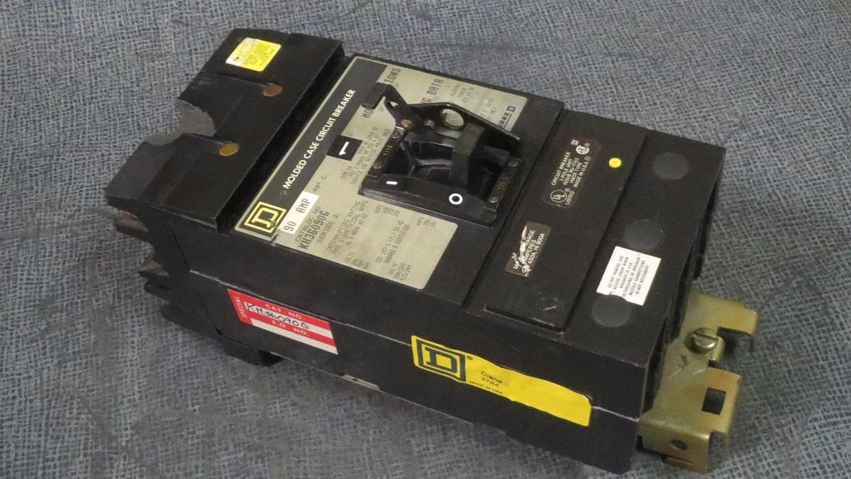 Used SQUARE D I-LINE BREAKER KH36090G 90 AMP 600 VAC 3 POLE W/ GROUND FAULT SHUNT