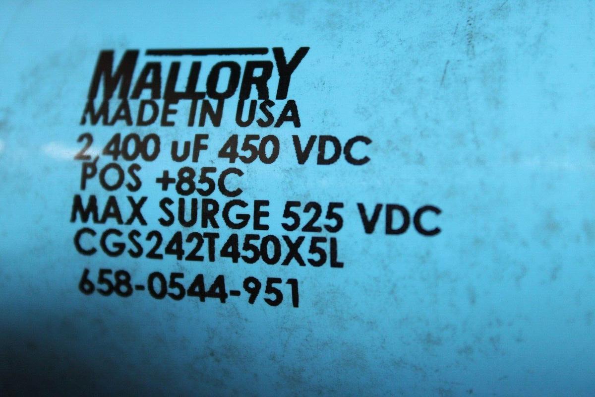 Used LOT OF 2 MALLORY CAPACITOR 2400 uF 450 VDC CGS242T450X5L 658-0544-951 *WARRANTY*