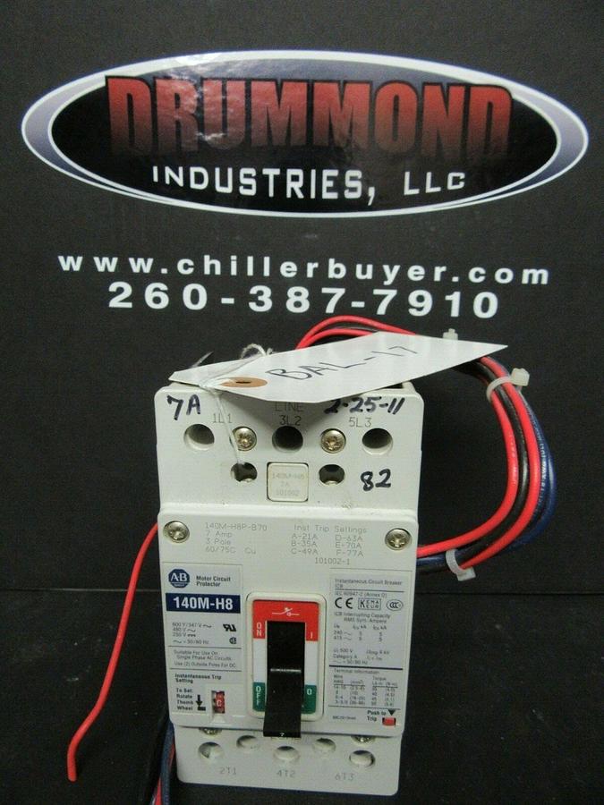 Used 7 AMP ALLEN BRADLEY BREAKER 140M-H8P-B70 3 POLE 480 VAC **WARRANTY INCLUDED**