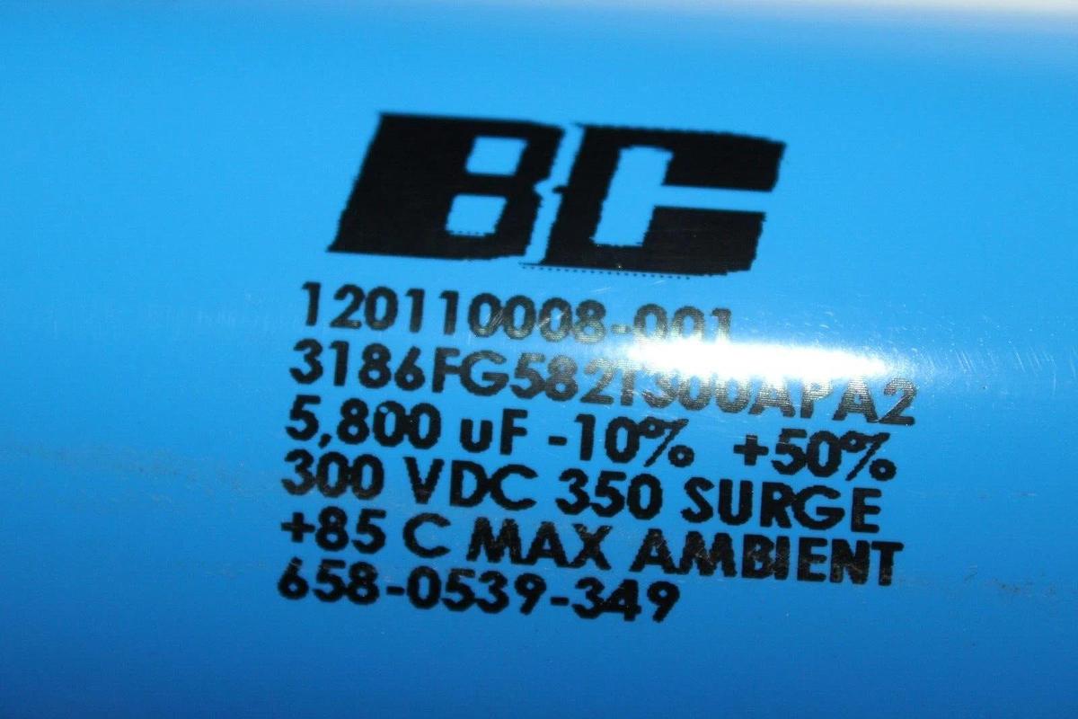 Used LOT OF 2 BC CAPACITOR 3186FG582T300APA2 120110008-001 300VDC 5800uF -10% +50%
