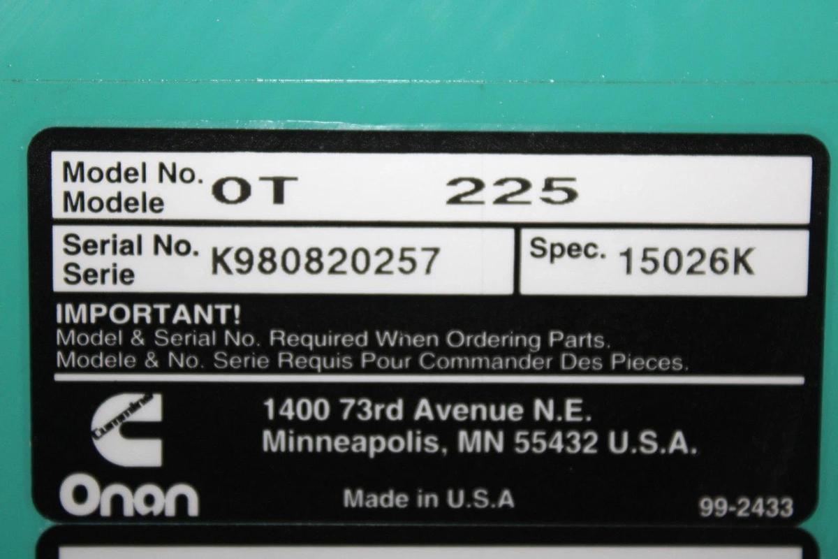 Used CUMMINS ONAN AUTOMATIC TRANSFER SWITCH OT-225 225 AMP 240 VAC 3-POLE 1-PHASE