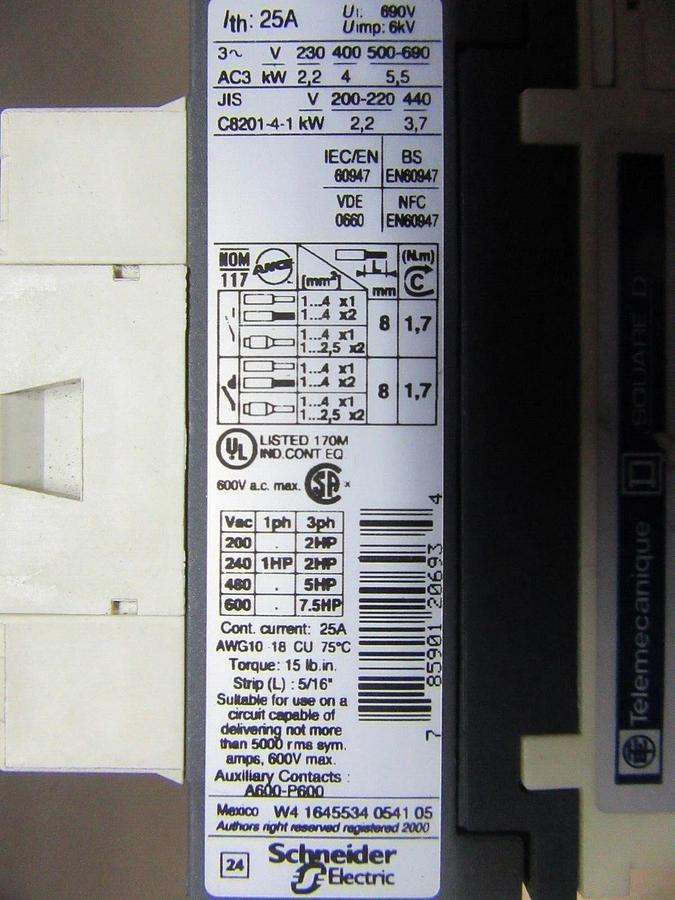 Used LOT OF 2 TELEMECANIQUE CONTACTOR LC1-D09 600 VOLT 25 AMP 7.5 HP