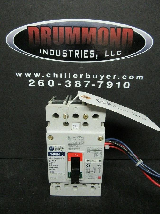 Used 15 AMP ALLEN BRADLEY BREAKER 140U-H6C3-C15 3 POLE 480 VAC **WARRANTY INCLUDED**