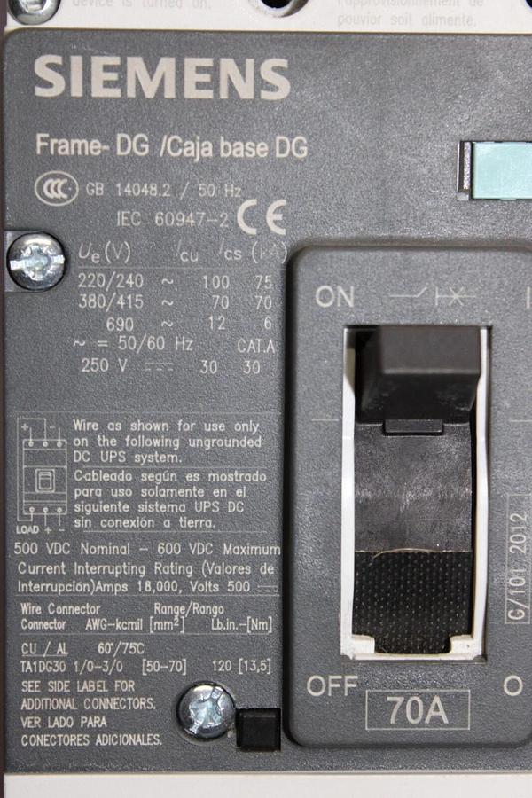 Used SIEMENS CIRCUIT BREAKER HDX3B070 70 AMP 3-POLE 600 VAC **WARRANTY**