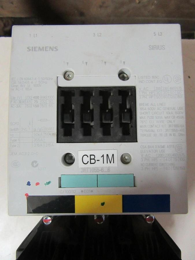Used SIEMENS SIZE 4.5 SIRIUS STARTER 125 HP @ 460 V 3PH 195 A 120 V COIL 3RT1055-6