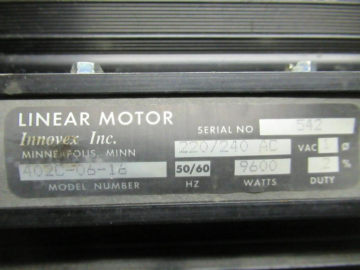 Used INNOVEX INC LINEAR MOTOR ACTUATOR 402C-06-16 9600 WATTS 220/240 VAC SINGLE PHASE