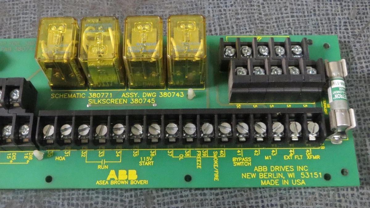 Used ABB RELAY TERMINAL CIRCUIT BOARD 380742 REV G 380771 380743 380745