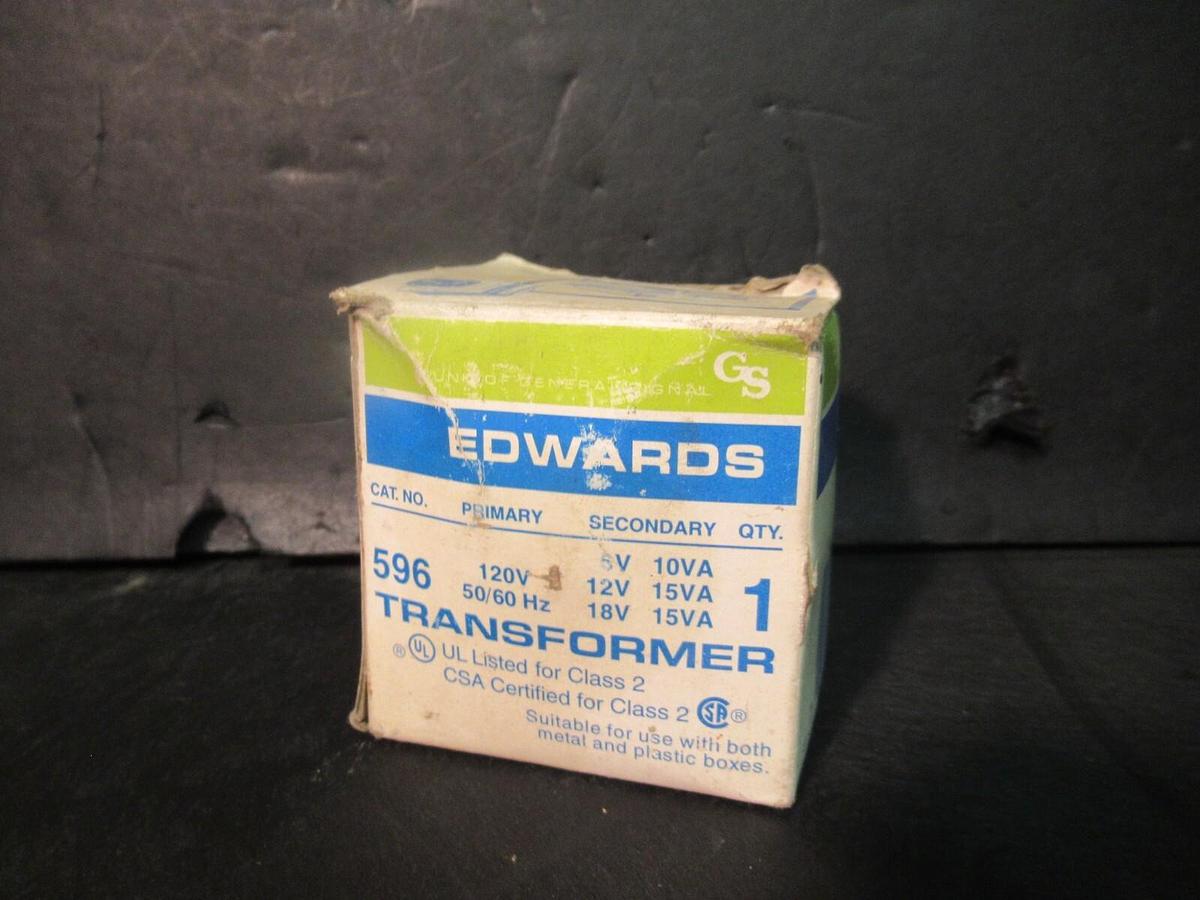 EDWARDS / GENERAL SIGNAL CONTROL TRANSFORMER CAT# 596 120 VAC PRI 6/12/18 VAC
