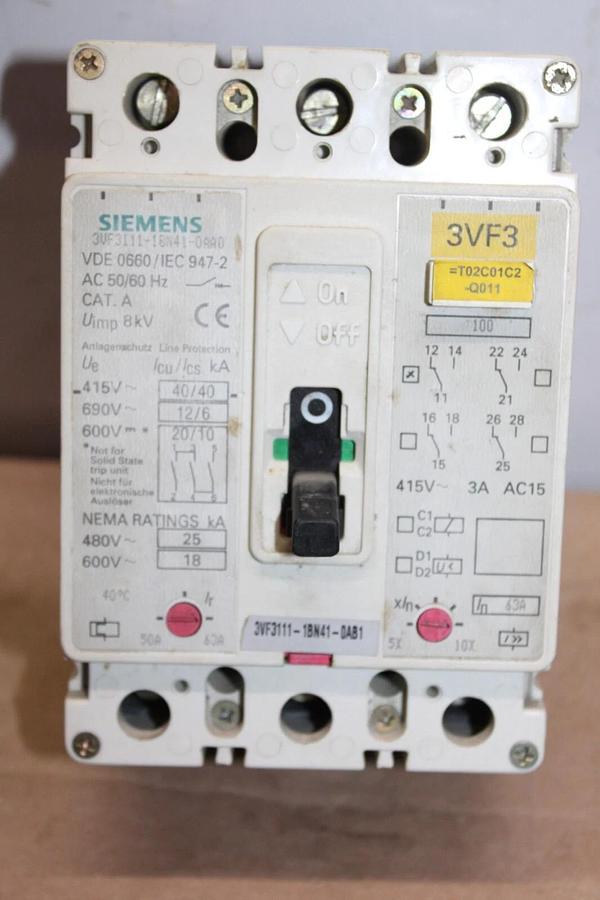 Used SIEMENS CIRCUIT BREAKER 3VF3111-1BN41-0AA0 600 VAC 3-POLE 50-63 AMP *WARRANTY*