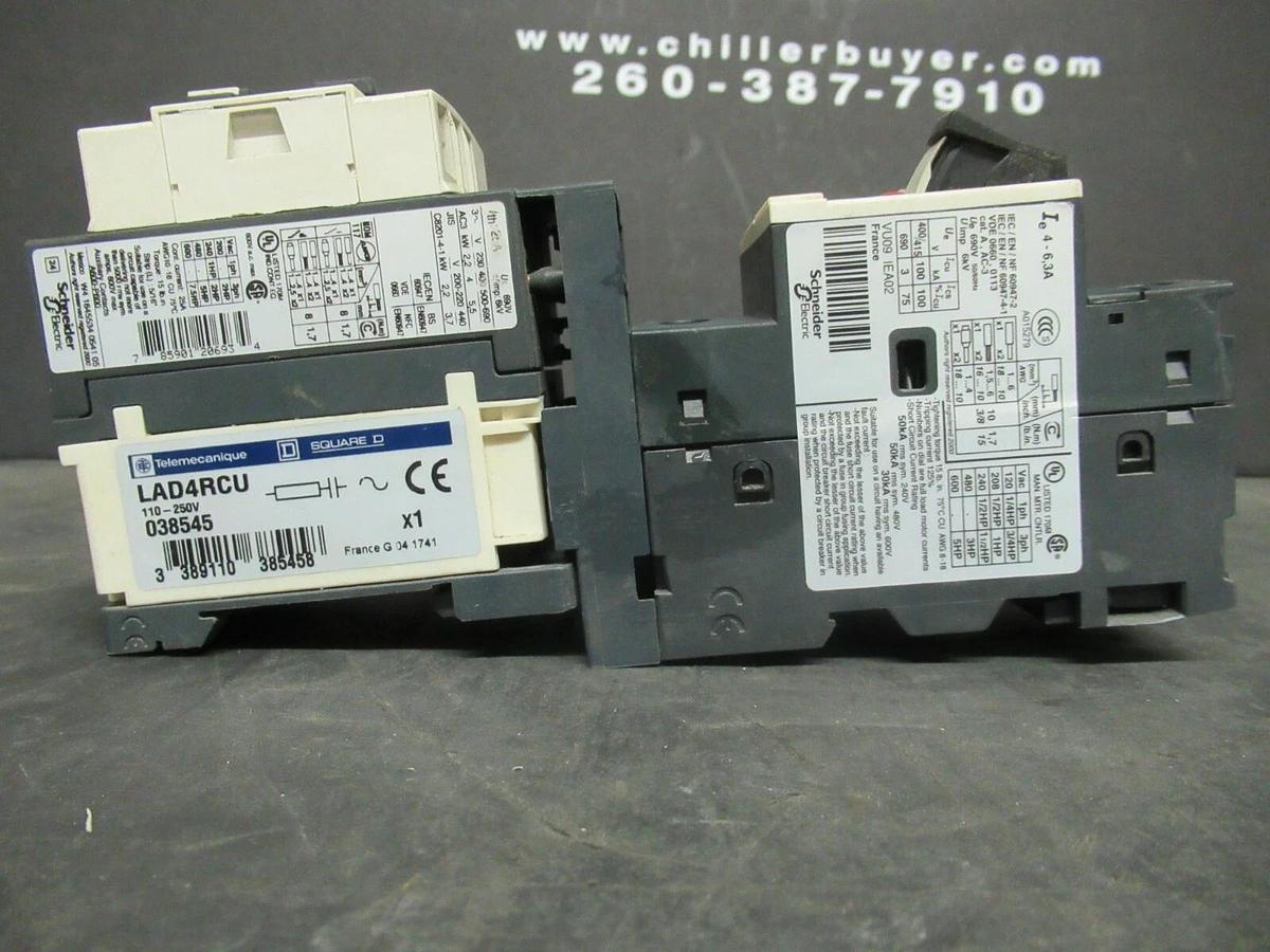 Used TELEMECANIQUE CONTACTOR LC1D09 600 VAC 25 AMP W/ GV2ME10 MANUAL MOTOR START