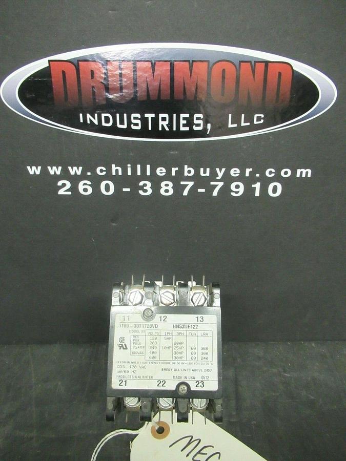 Used PRODUCTS UNLIMITED CONTACTOR 60A 600V 3 PH 120V COIL # 3100-30T1728VD
