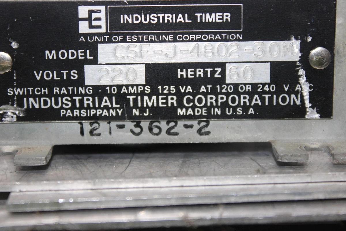 Used ASCO ESTERLINE RETRANSFER INDUSTRIAL TIMER CSF-J-4802-30M 220 VOLT 0-30 MINUTE