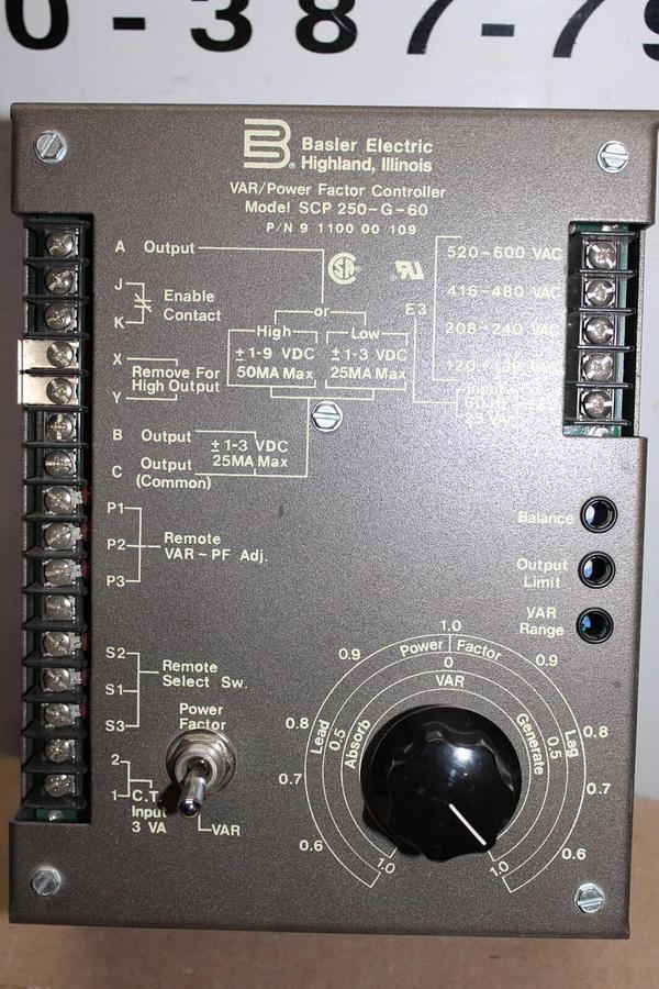 Used BASLER ELECTRIC VAR/POWER FACTOR CONTROLLER SCP-250-G-60 9-1100-00-109