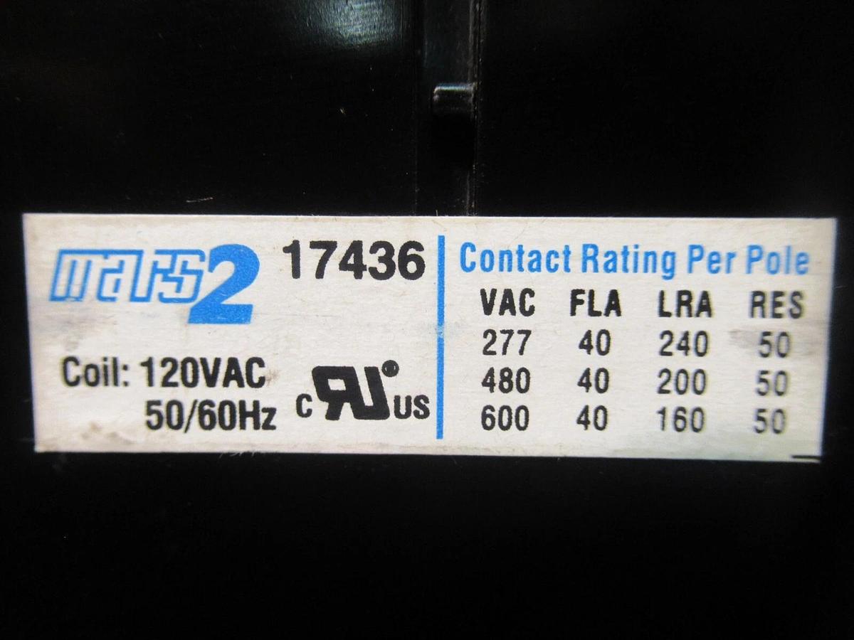 Used MARS 2 CONTACTOR 17436 600 VAC 40 AMP COIL: 120 V **WARRANTY**