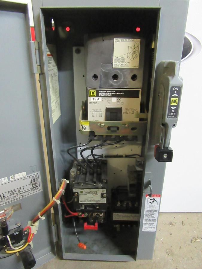 Used SQUARE D COMBINATION STARTER 8539SBG2 W/ 8536SBO2S 15 AMP 600 VAC SIZE 0