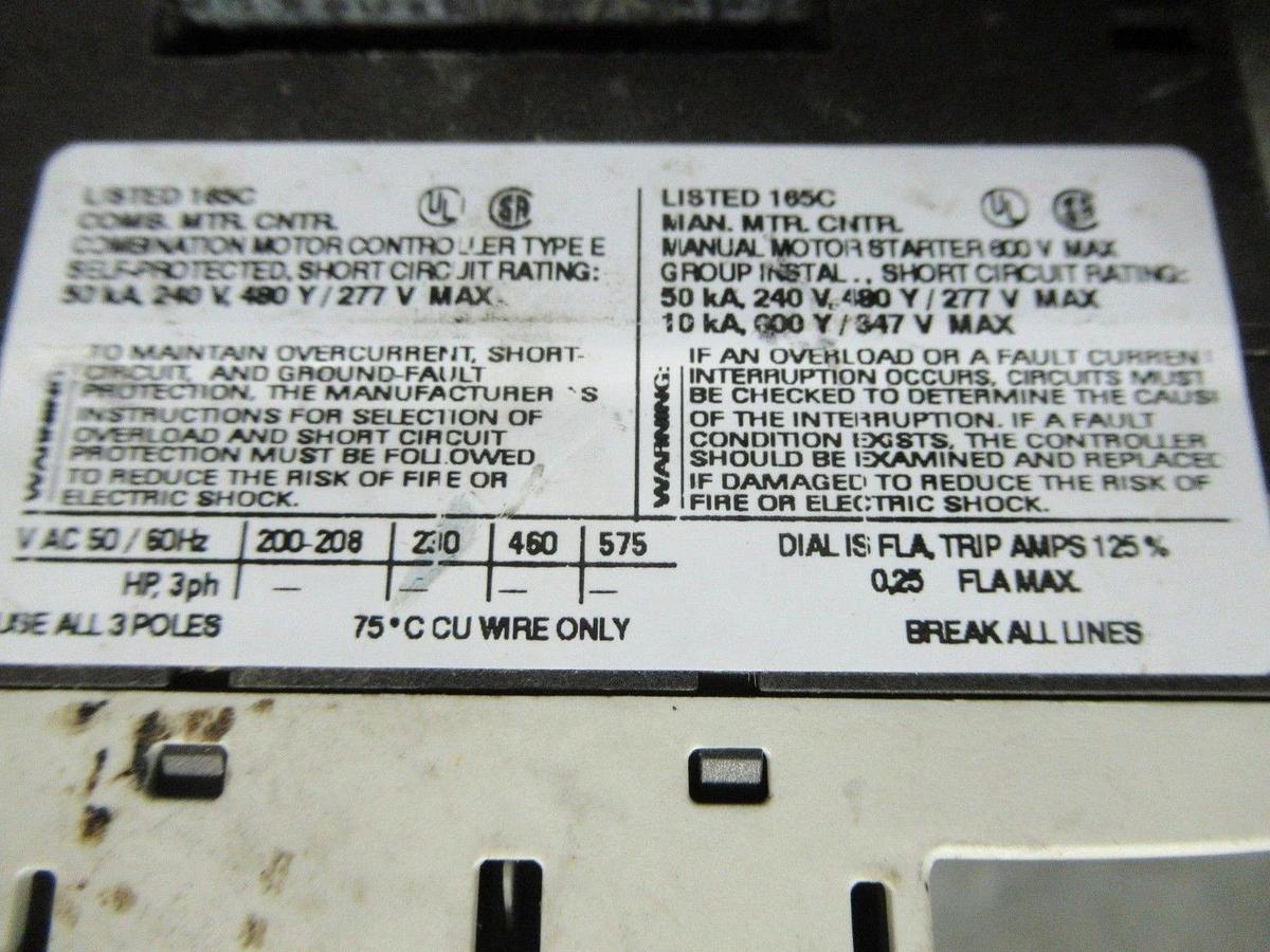 Used SIEMENS MANUAL MOTOR START 3RV1011-0CA15 600V 0.25A **WARRANTY INCLUDED**