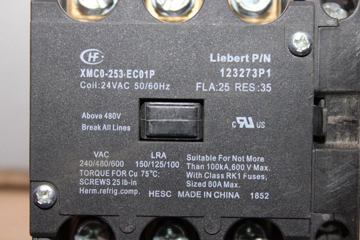 Used LIEBERT CPNTACTOR XMC0-253-EC01P 123273P1 3-POLE 25 AMP 600 VAC COIL: 24 VAC