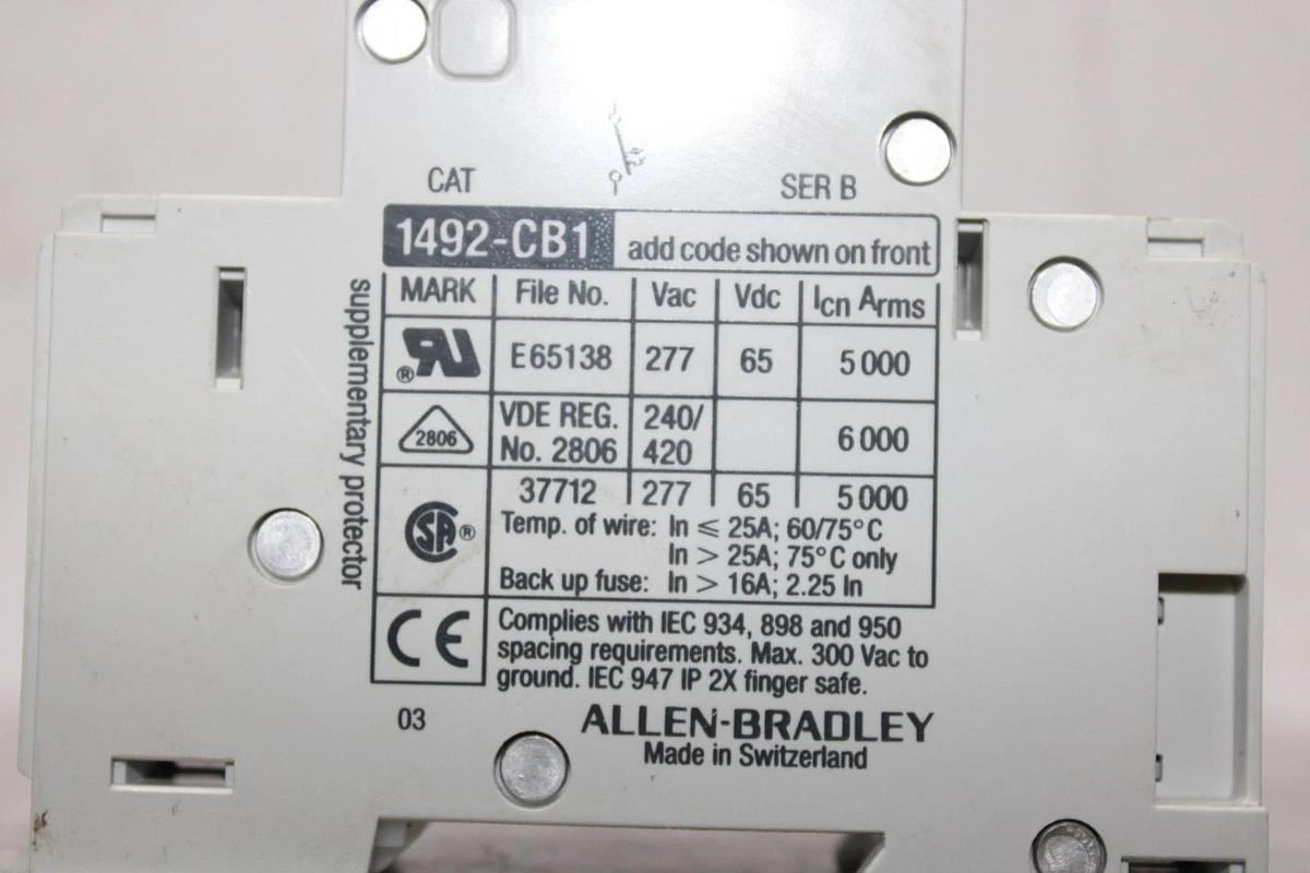 Used ALLEN BRADLEY CIRCUIT BREAKER 1492-CB1 SINGLE POLE 3 AMP 277 VAC H030