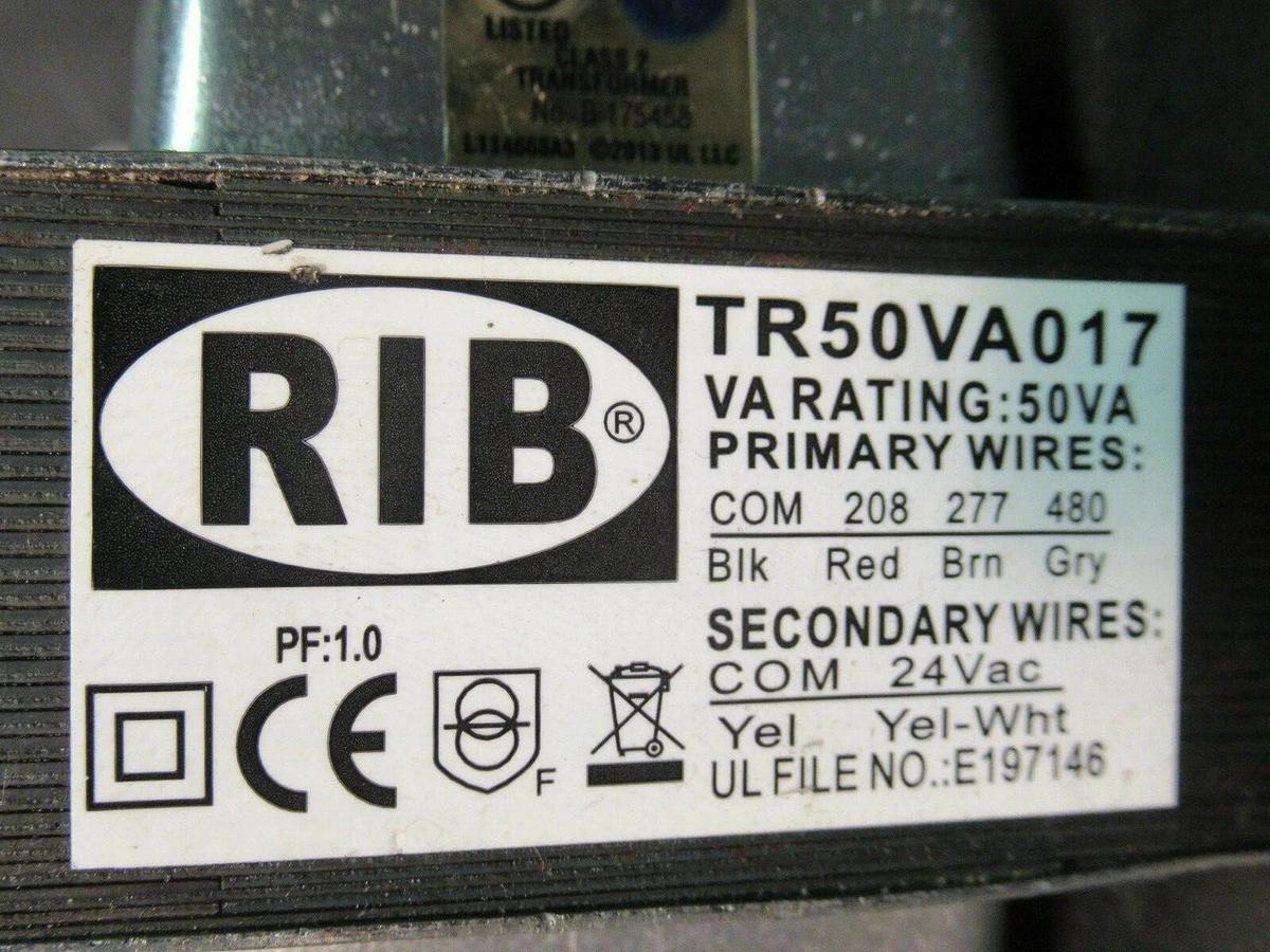 Used 0.050 (50 VA) RIB CONTROL TRANSFORMER 208 277 480 VAC PRI TO 24 V SEC TR50VA017