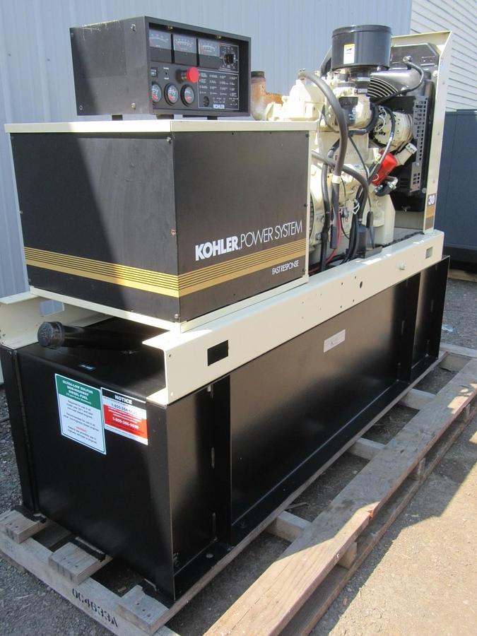 Used 30KW DIESEL GENERATOR KOHLER 120/240 V JOHN DEERE 12-LEAD RECONNECTABLE