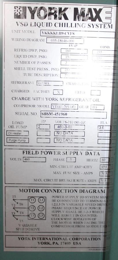 Used YORK CHILLER LIQUID COOLED OPTISPEED DRIVE 371-02526-102 TM-790-K-B12F-46D