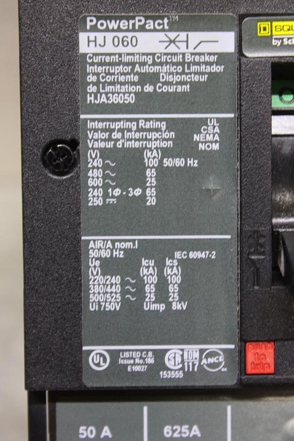 Used SQUARE D POWERPACT I-LINE CIRCUIT BREAKER HGA36030 30 AMP 600 VAC 3-POLE