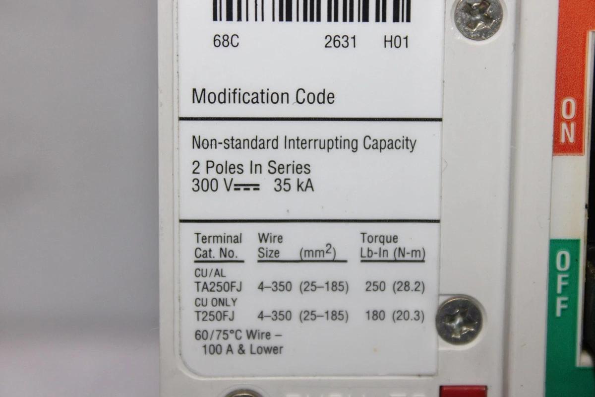 Used EATON DC CIRCUIT BREAKER JGEDC3250NN 250 AMP 3-POLE 600 VDC **WARRANTY**