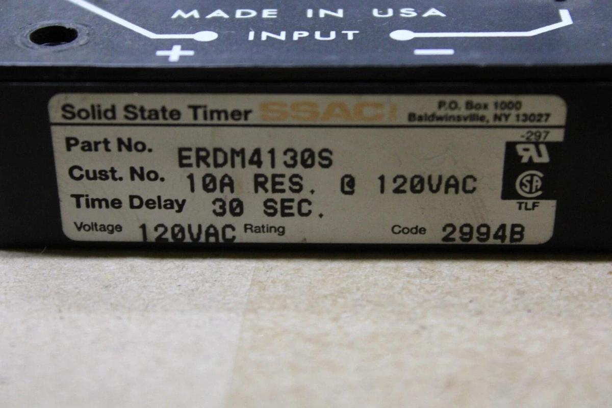 Used LOT OF 2 SSACI SOLID STATE TIMER RELAY ERDM4130S 10 AMP 120 VAC 30 SECOND