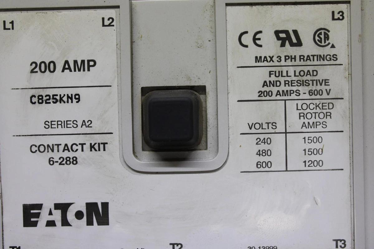 Used EATON CONTACTOR C825KN9 200 AMP 600 VOLT 3-PHASE COIL: 120 VOLT *WARRANTY*