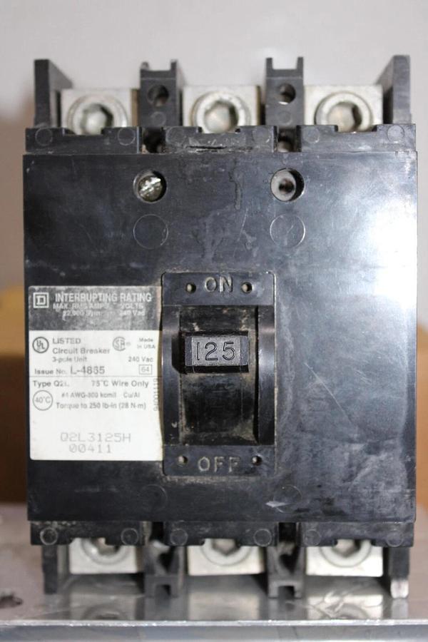 Used SQUARE D CIRCUIT BREAKER Q2L3125H 125 AMP 3-POLE 240 VAC *WARRANTY*