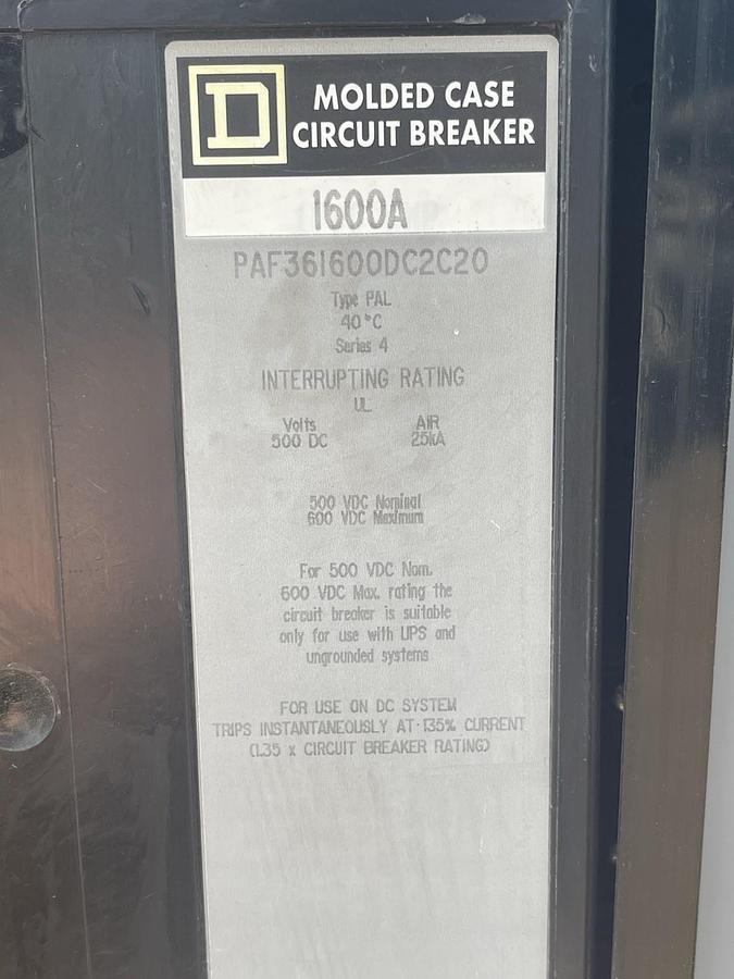Used (1) SQUARE D SERVICE DISCONNECT 1600 AMP 300 VDC 1-PHASE 2-WIRE **WARRANTY**